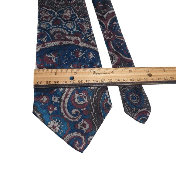 Manhattan Vintage Designer Floral Blue Maroon Silver Work Office Necktie Tie - Picture 3 of 5